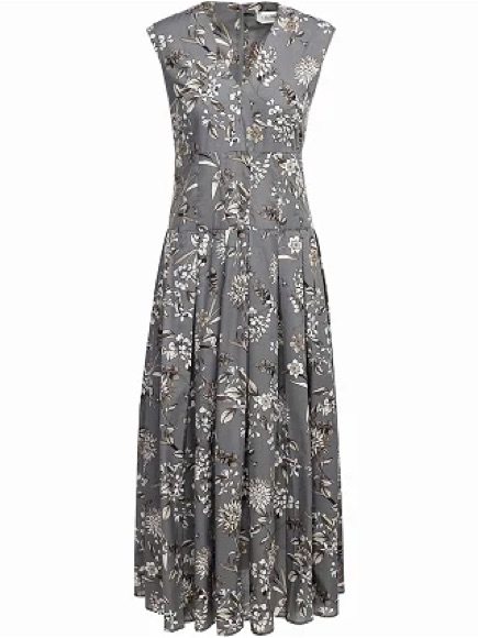 Maxmara Gray Floral Ginepro Midi Sleeveless Dress